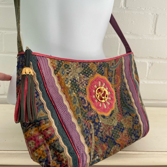 Womens Classic Vintage 1990 Sharif Multi-Colored Jewel Tone Shoulder Strap Purse - Picture 2 of 15